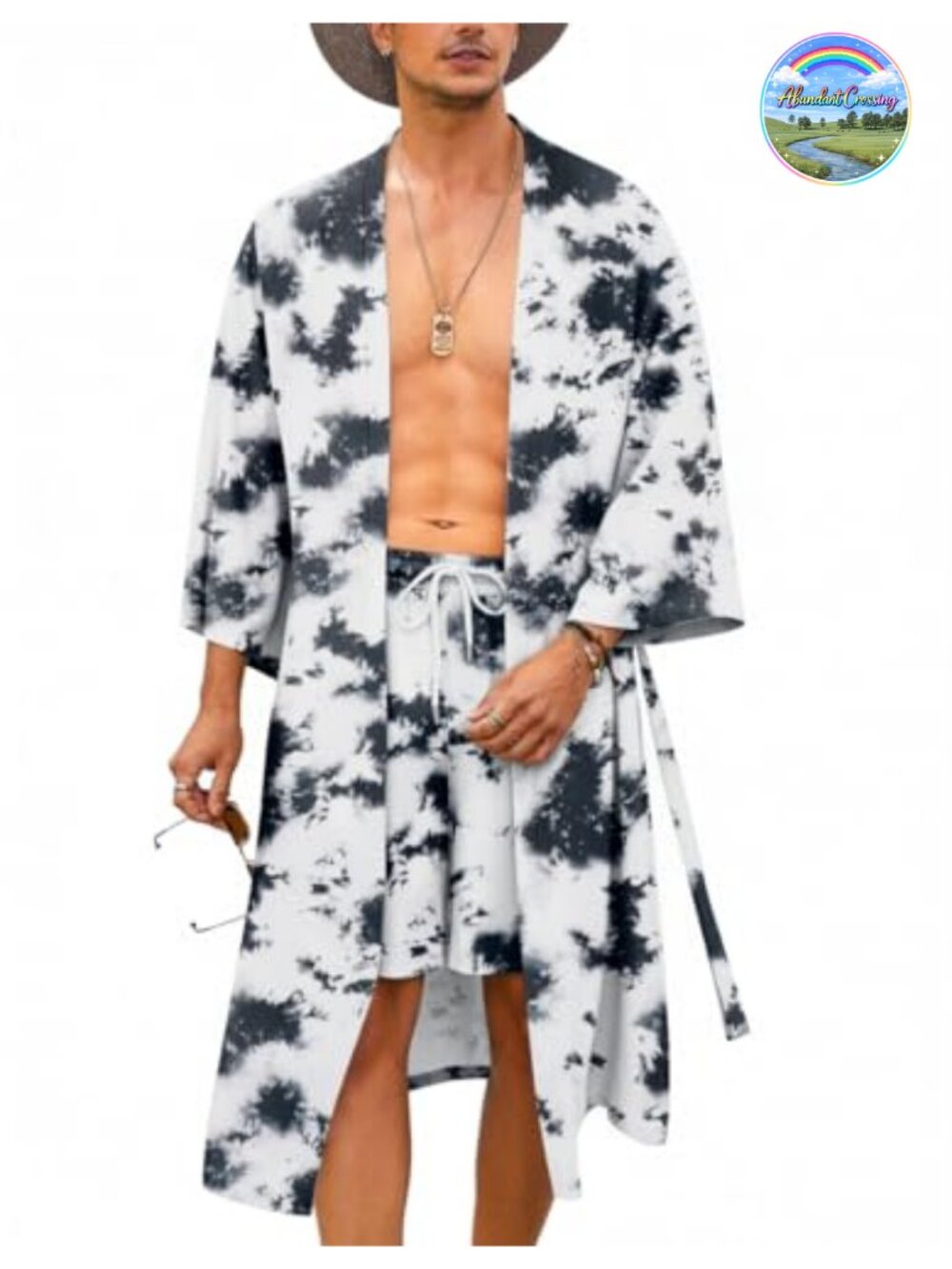 COOFANDY Men 2 Piece Kimono Robe Set with Shorts Lightweight Rayon Open Front